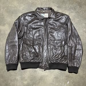 Vintage 90s Aeropostale Brown Grunge Leather Bomber Jacket